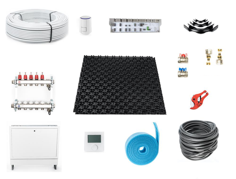 110 m² Set Noppensystem – 30-2 mm Dämmung EPS WLG 040 – mit Trittschalldämmung – ALU 16×2 – VA 10 – mit Regeltechnik