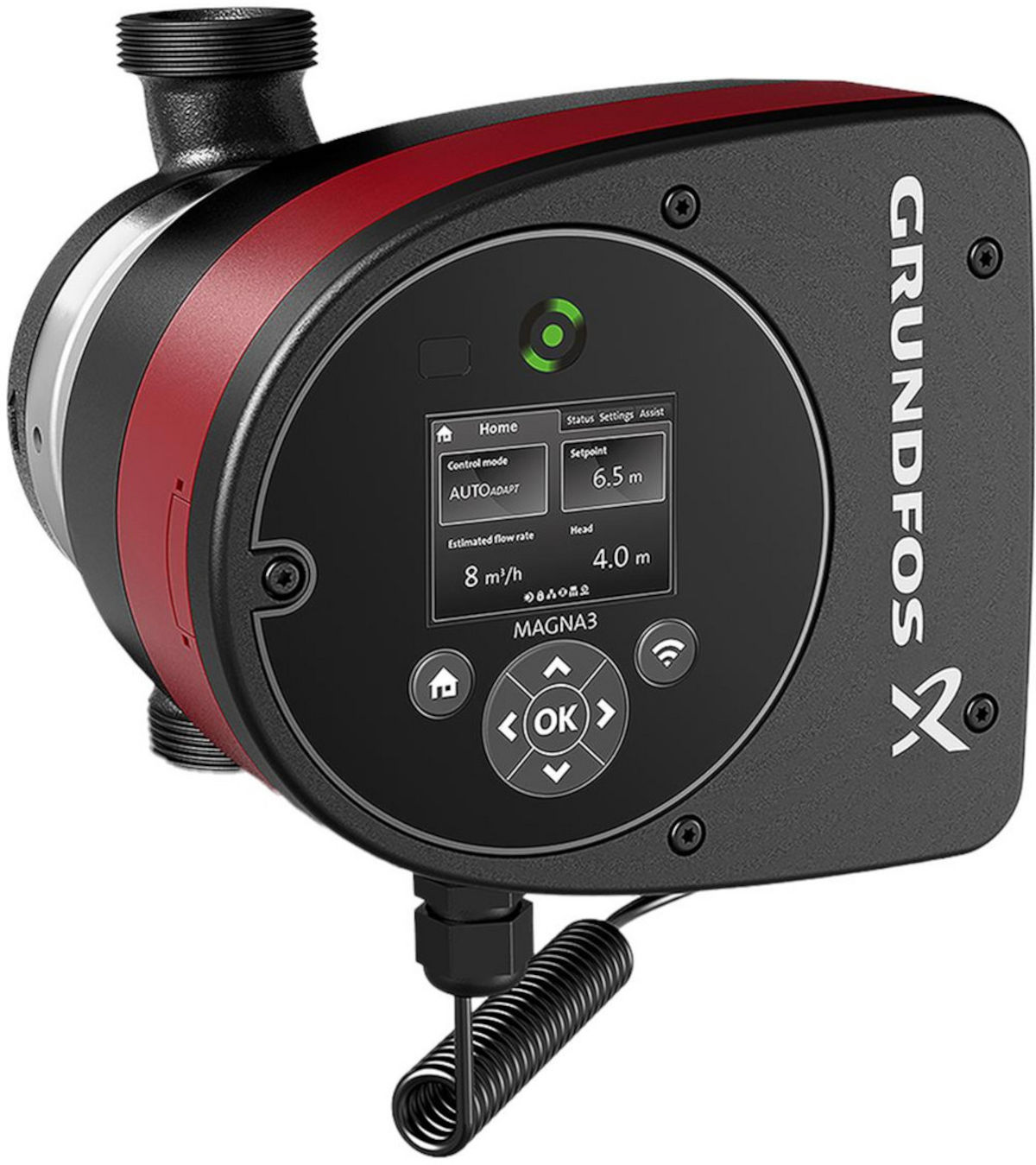 Grundfos MAGNA3, 32-120, 180mm, Frontalansicht, auf weißem Hintergrund