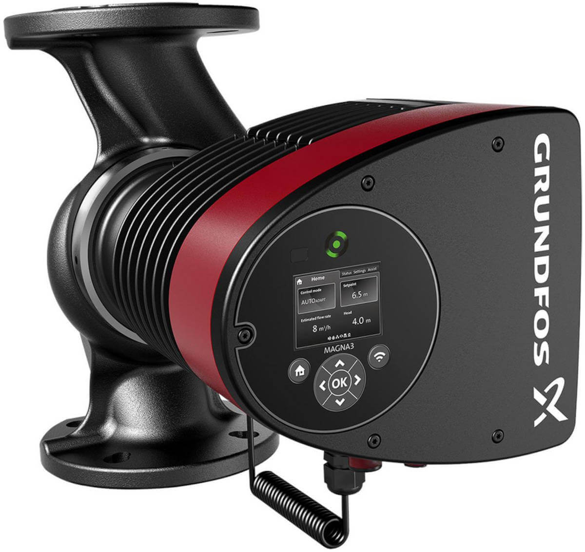 Grundfos Umwälzpumpe MAGNA3 40-100F PN6/10 220mm, Vorderansicht, vor weißem Hintergrund