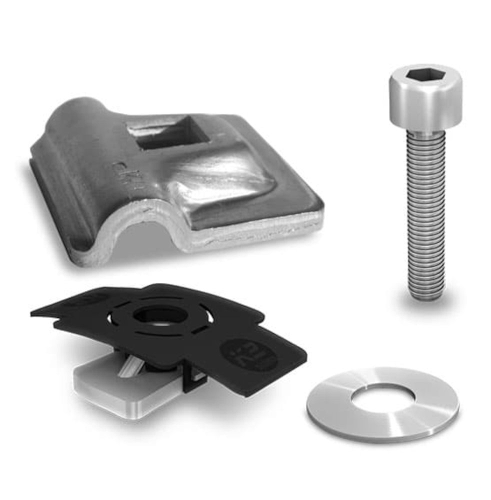 K2 Blitzschutzklemme Multi Alu 8 mm Set, Komplettset, vor weißem Hintergrund