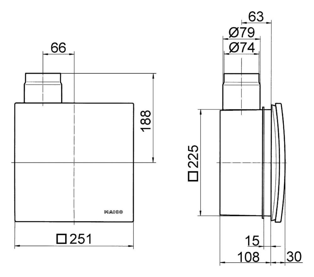 Maico Ventilatoreneinsatz mit Abdeckung ER 60 VZC, Masszeichnung