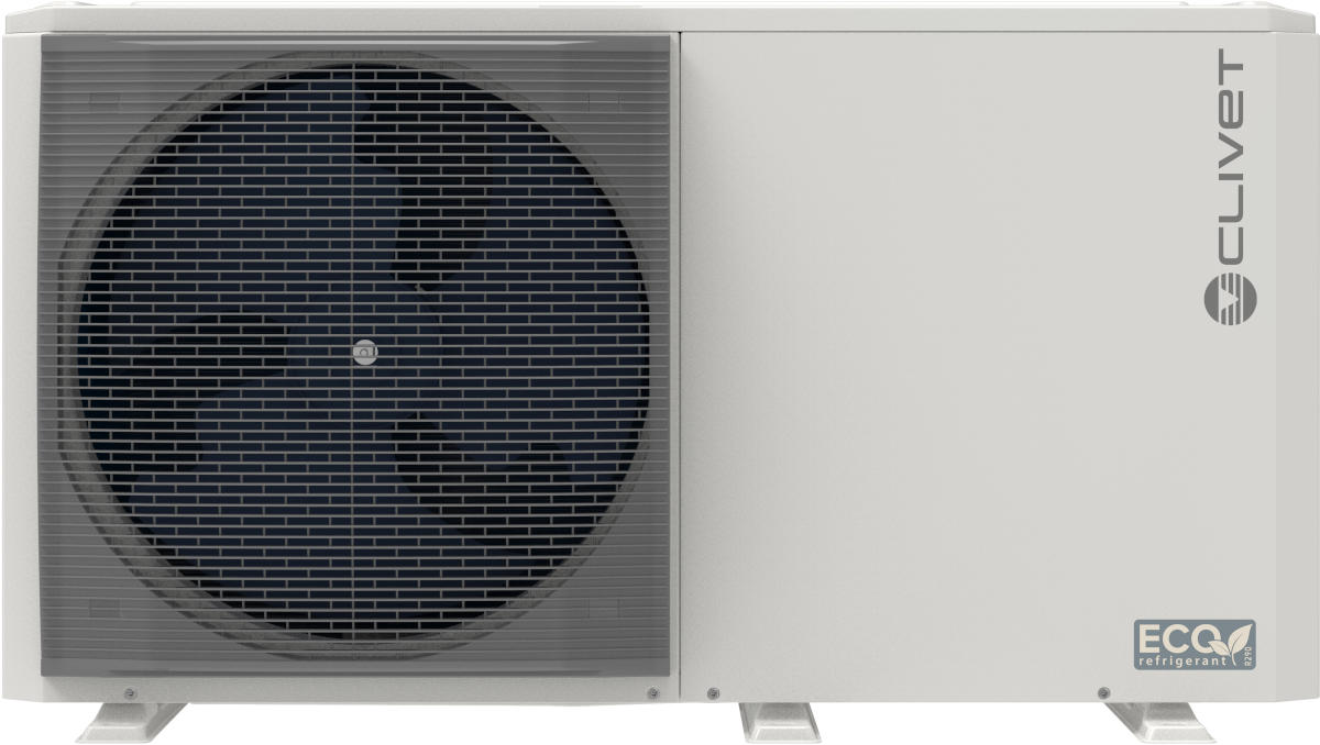 Clivet MONOBlock-Wärmepumpe Edge F 8.1, 15,00 kW, R290, Frontalansicht, vor weißem Hintergrund