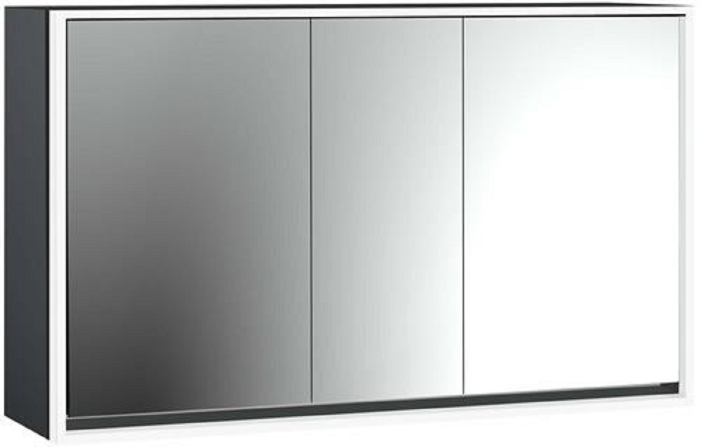 LED-Lichtspiegelschrank | LOFT | Aufputz, 1400 x 733 mm, 3-türig | schwarz/spiegel