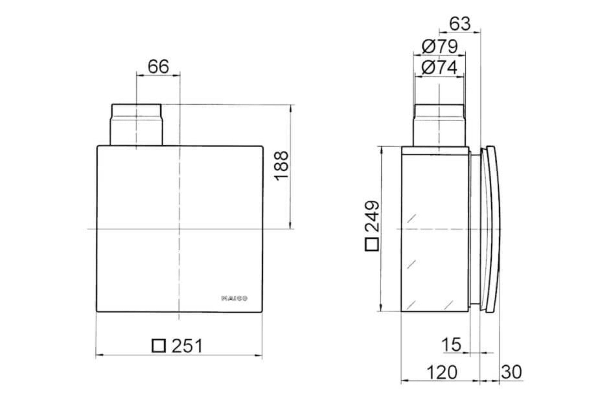 Maico Brandschutz-Unterputzgehäuse ER-UPB/L, Masszeichnung