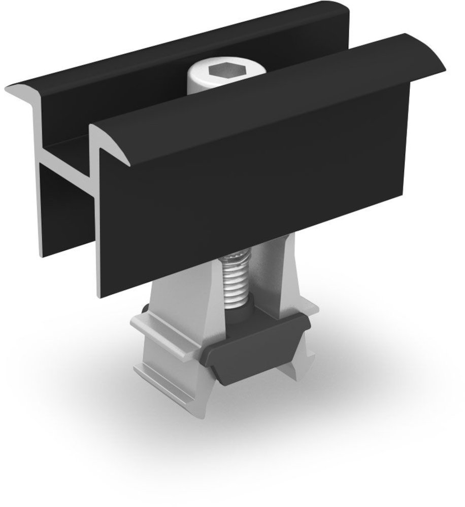 K2 Universale Mittelklemme, OneMid 30-42 mm, schwarz eloxiert, Seitenansicht, vor weißem Hintergrund