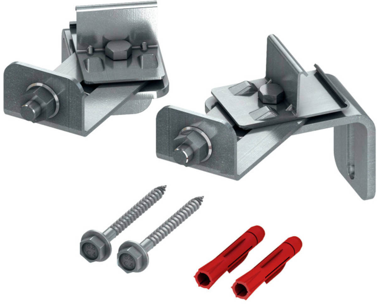 TECEprofil Modulbefestigung für variable Eckmontage, Komplett-Set, vor weißem Hintergrund