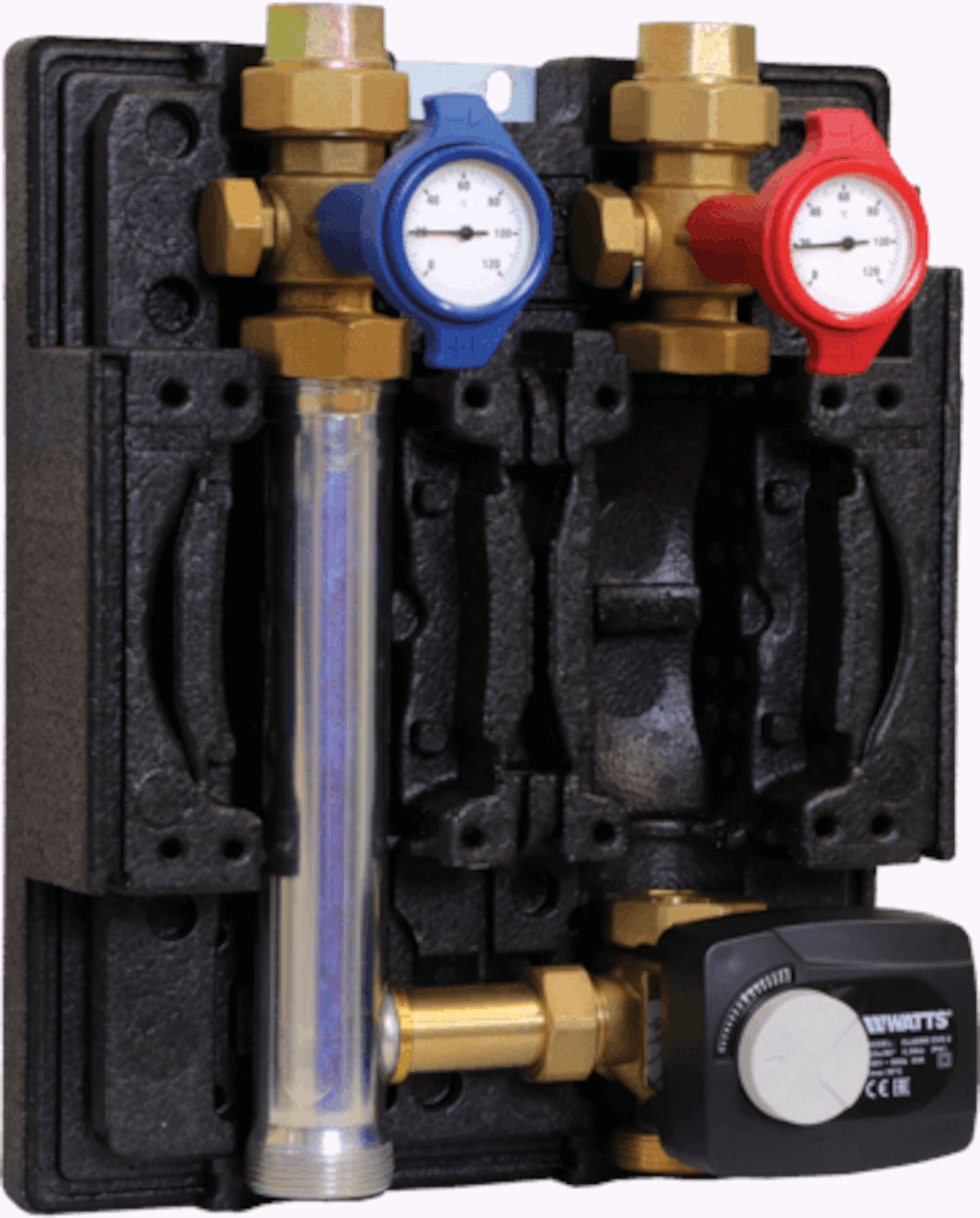 Pumpen-Mischergruppe FlowBox HKM32 der Firma Watts mit Wärmedämmung