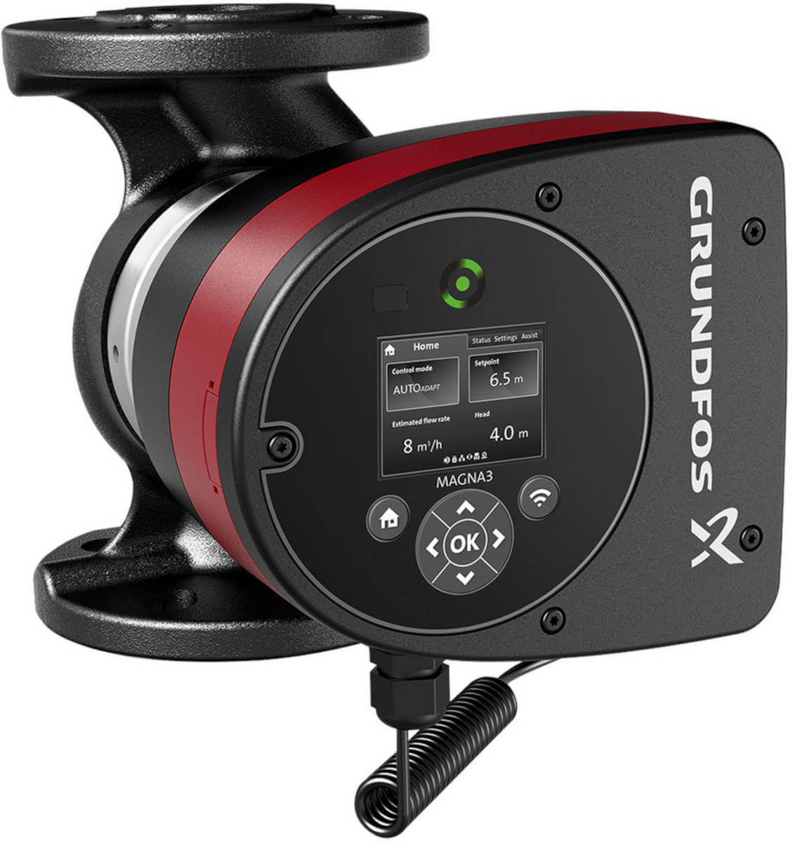 Grundfos Umwälzpumpe MAGNA3 32-100F PN6/10 220mm, Vorderansicht, vor weißem Hintergrund