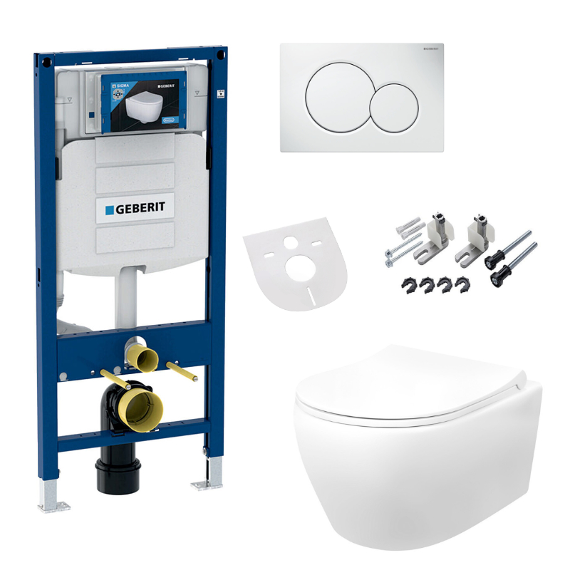 WC-Komplettset Geberit Spülrandlos Hänge Wand-WC mit Vorwandelement, Spülkasten und Softclose Deckel