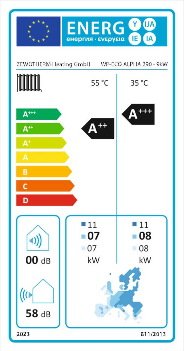 Zewo Wärmepumpe Eco Alpha 290, 9 kW, Energielabel