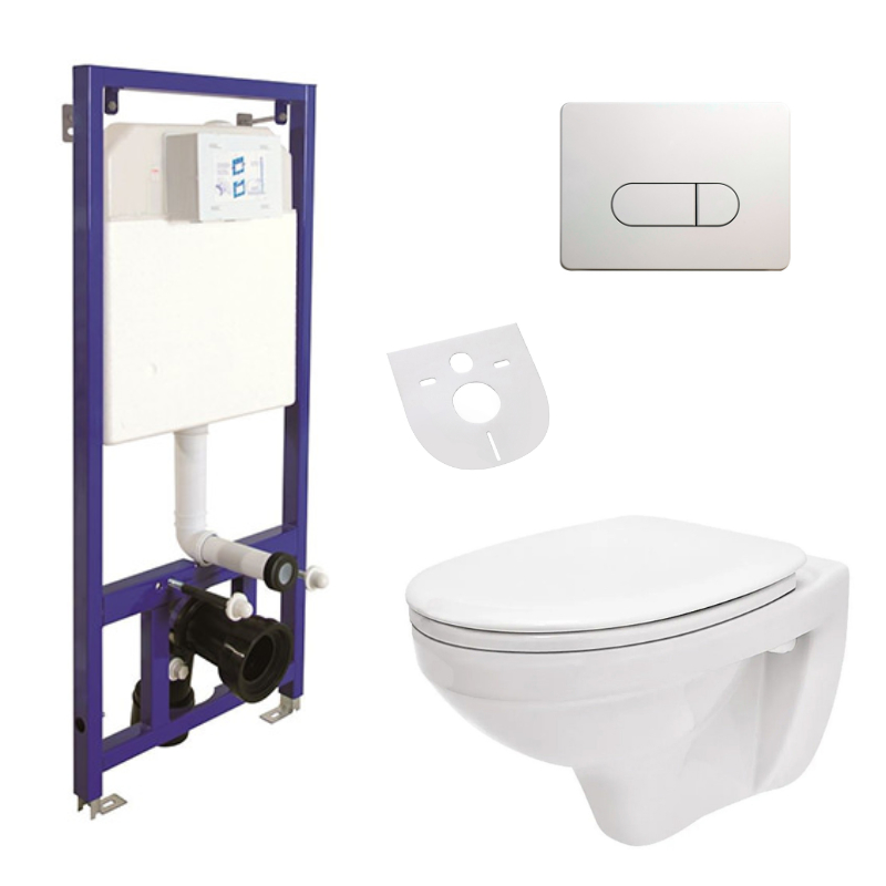 WC-Komplettset Hänge Wand WC mit Spülkasten, Vorwandelement, Schallschutz und Betätigungsplatte