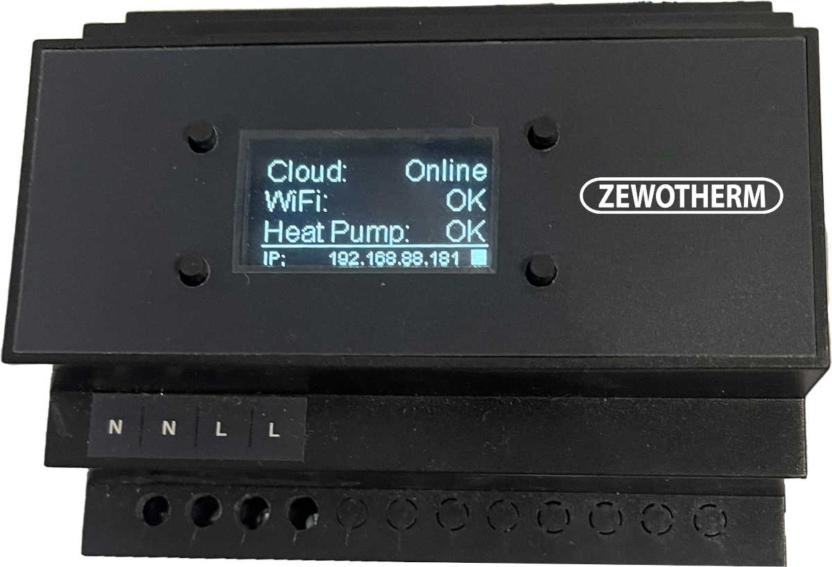 Zewo Wärmepumpe Eco Erweiterungsmodul für Fernzugriff, Vorderansicht, vor weißem Hintergrund