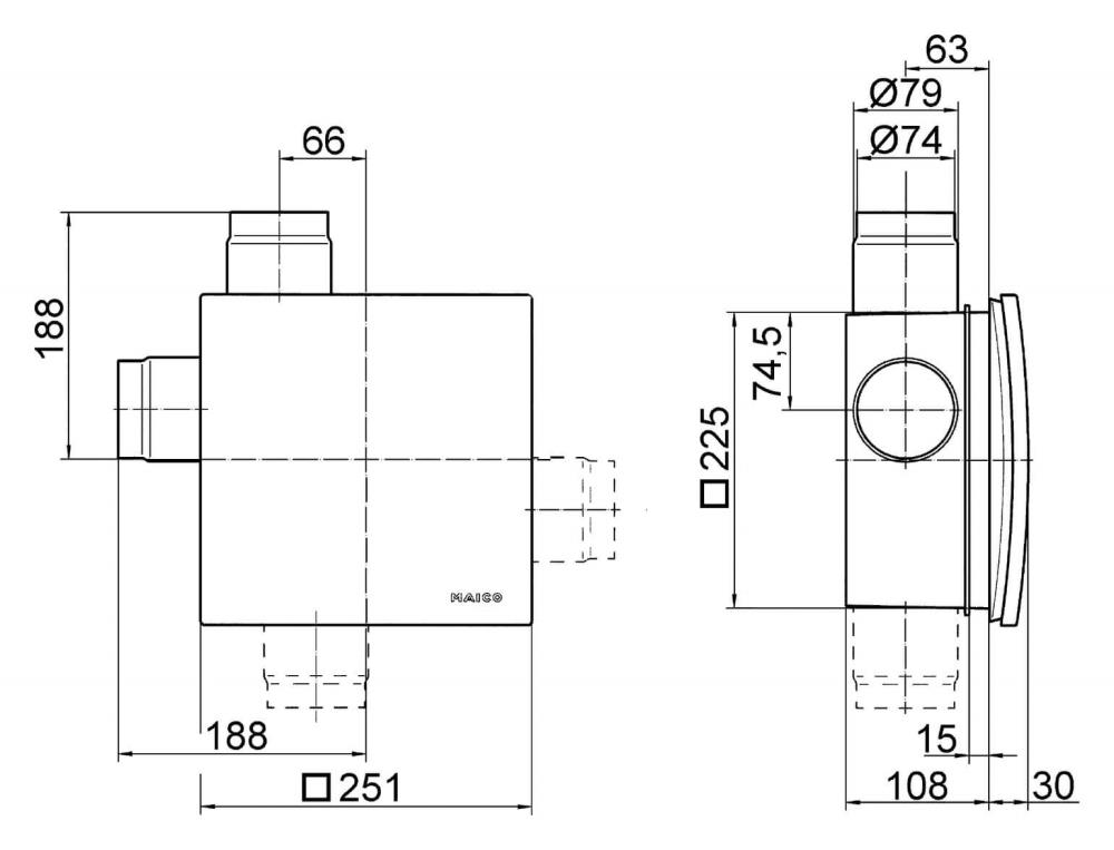 Maico Ventilatoreneinsatz mit Abdeckung ER 100 VZC, Masszeichnung