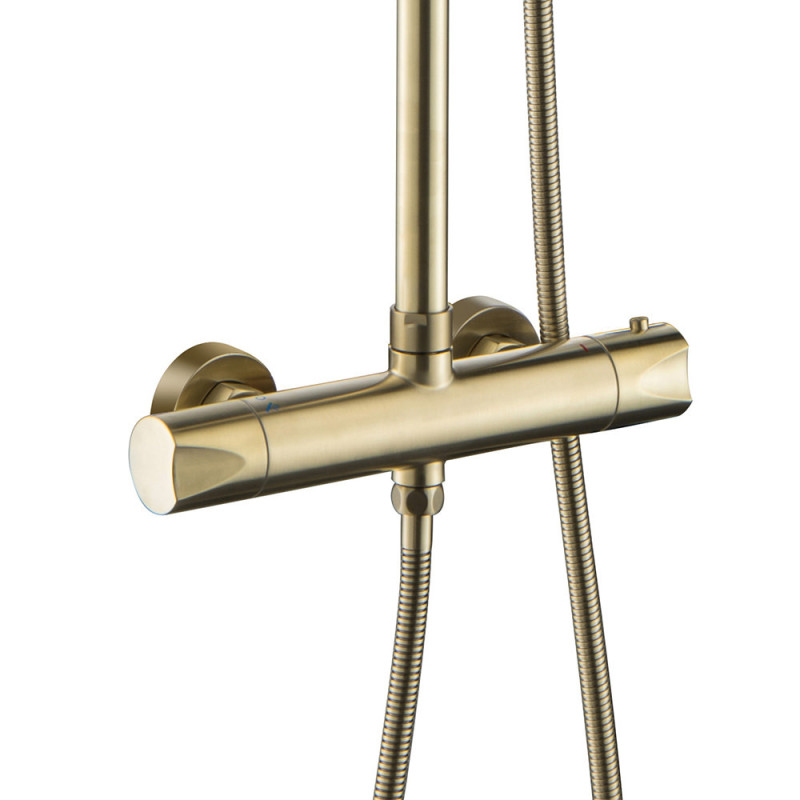Thermostat-Duschgarnitur mit Kopfbrause Handbrause Gold gebürstet