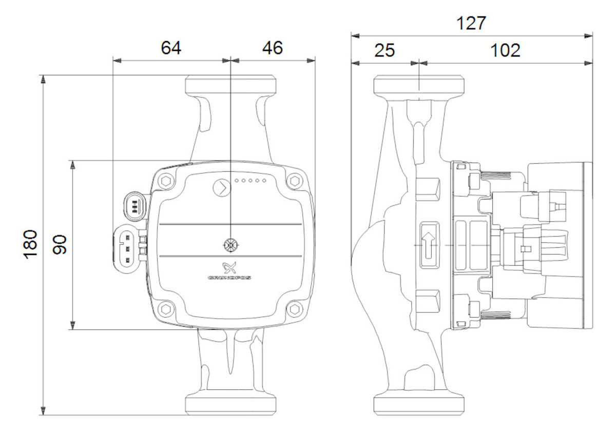 Grundfos ALPHA SOLAR 25-75, technische Zeichnung, Abmessungen