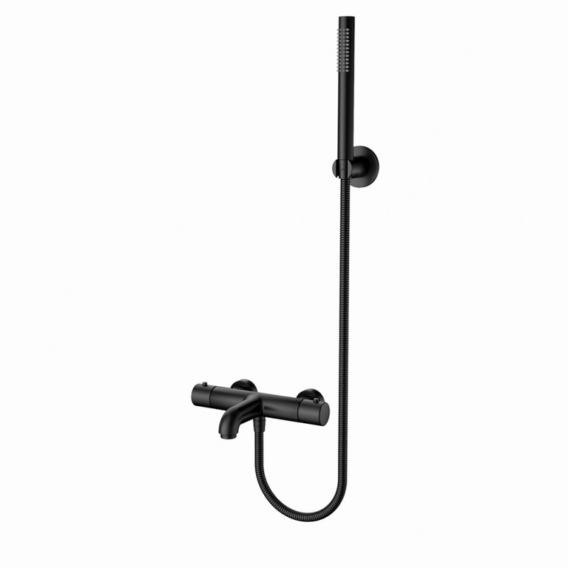 Wannenarmatur mit Thermostat und Handbrause schwarz matt