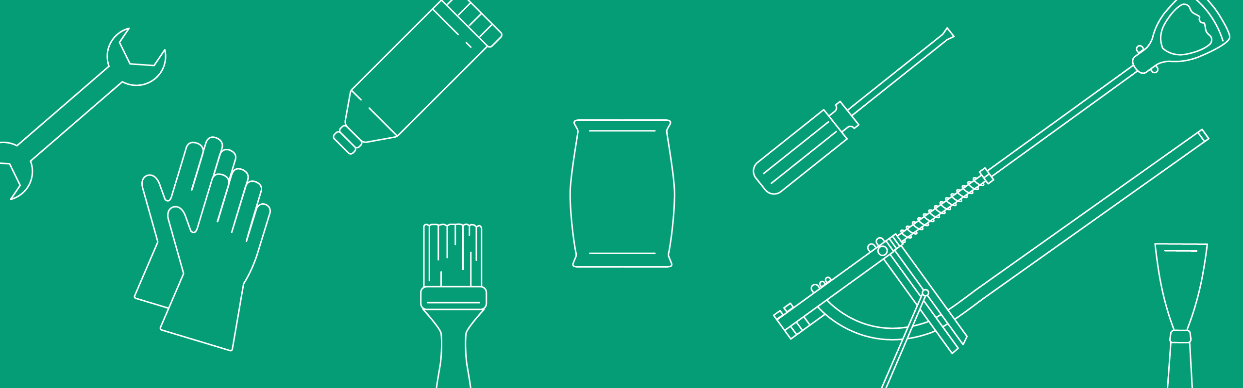 Kategorie-Header Heimwerkerbedarf mobil weiße Icons zum Thema Heimwerkerbedarf auf grünem Hintergrund