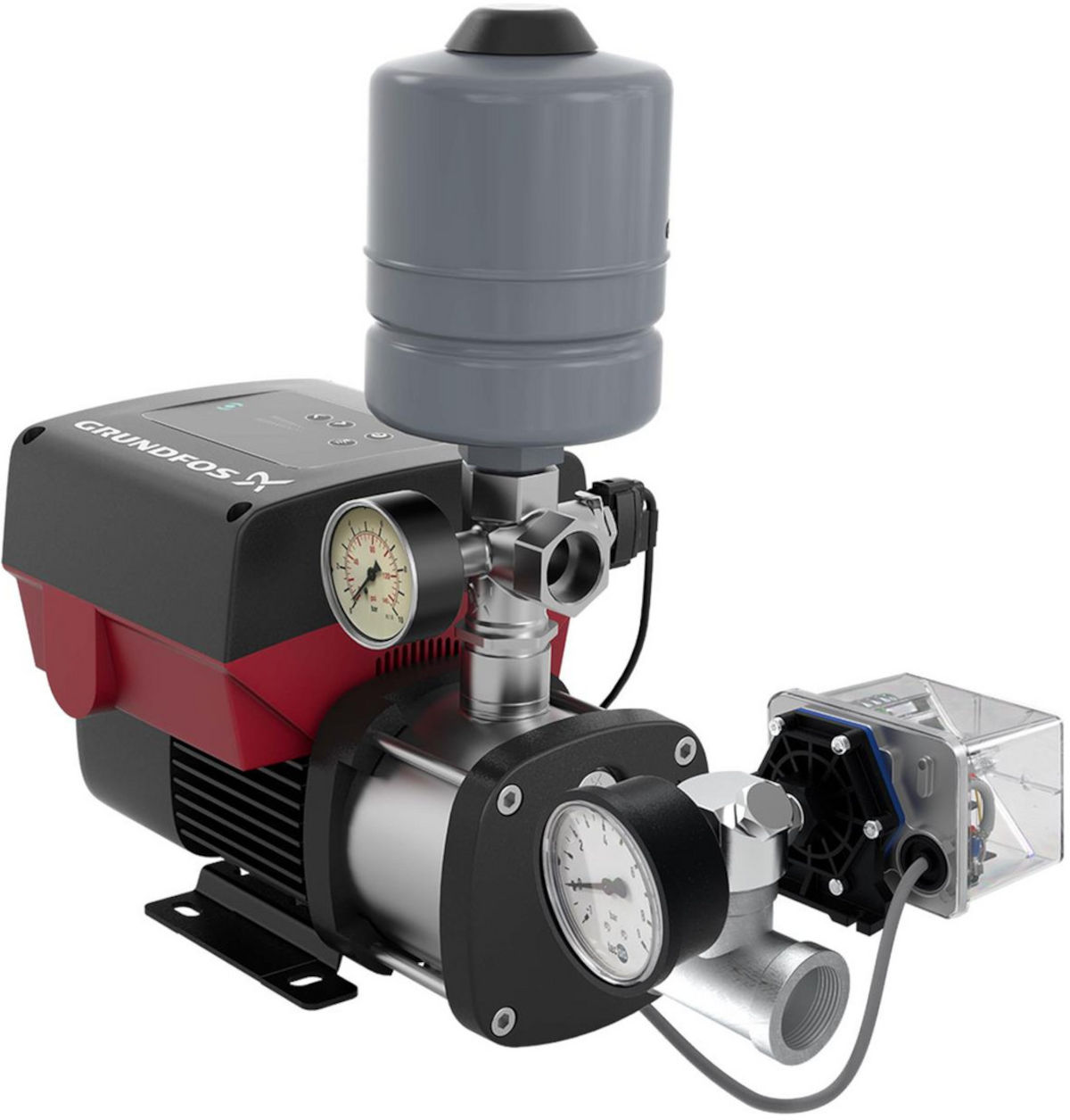 Grundfos Druckerhöhungsanlage Hydro Mono, Seitenansicht, auf weißem Hintergrund