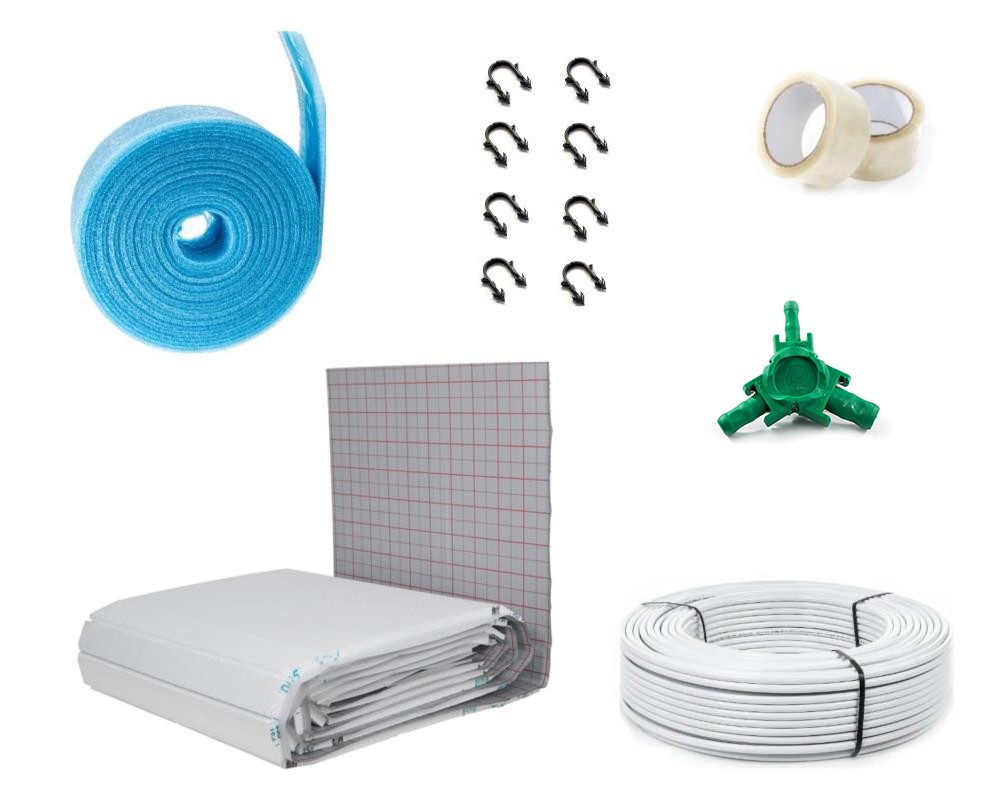 10-200 m² Tackersystem Fußbodenheizung Set – Multidämmrolle 30-3 WLG045 – ALU 16x2 – VA 10 – ohne Regeltechnik