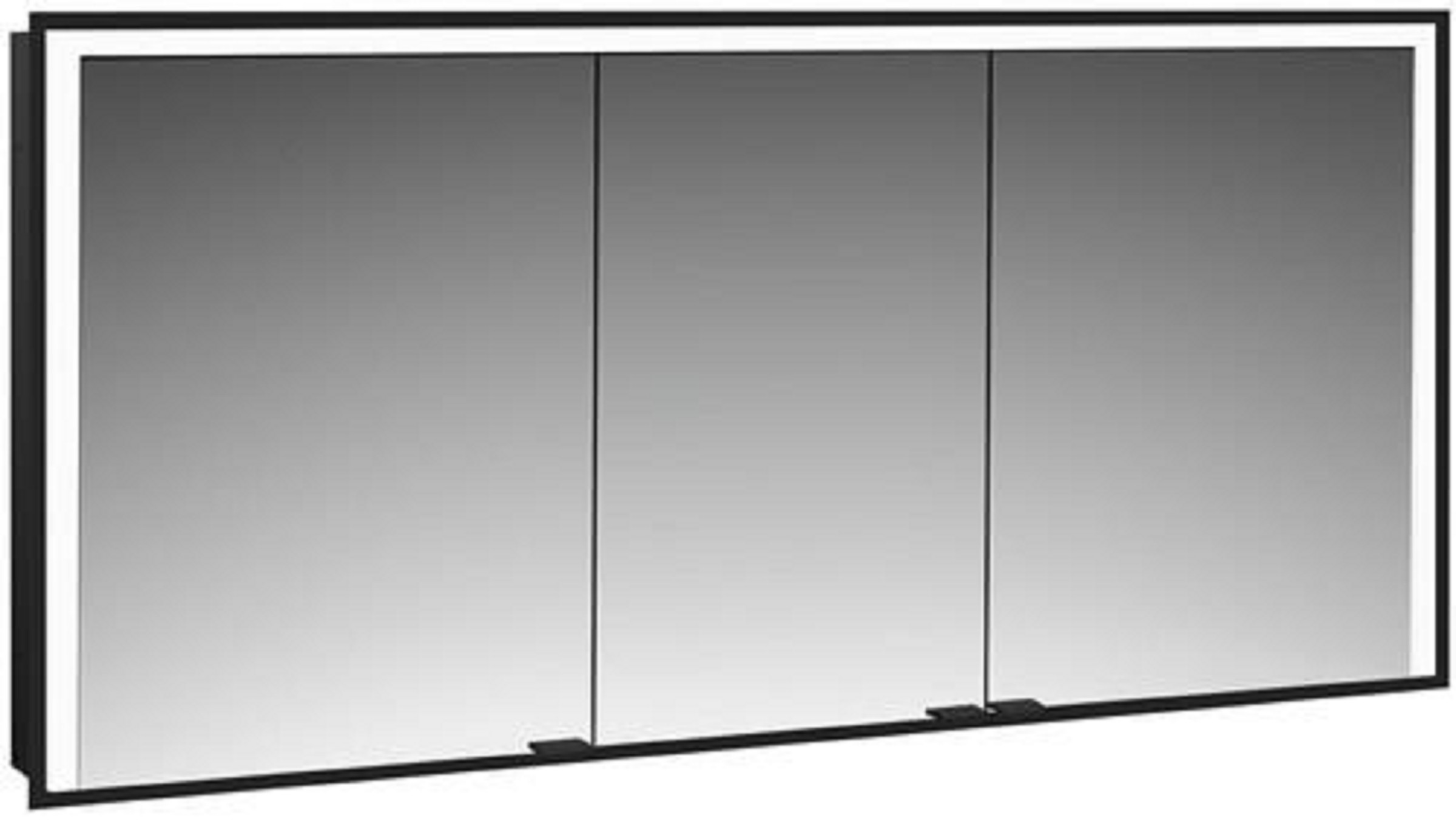 LED-Lichtspiegelschrank | PRIME 3 | Unterputz, 1600 x 730 mm, 3-türig | schwarz/spiegel
