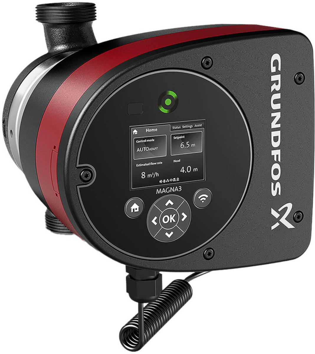 Grundfos Umwälzpumpe MAGNA3 25-80 PN6/10 180mm, Vorderansicht, vor weißem Hintergrund