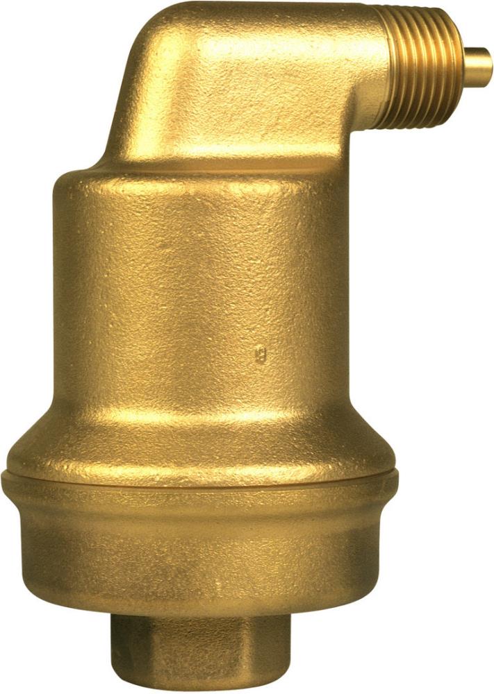 Spirotech-Luftabscheider aus Messing senkrecht aufgesellt mit Anschluss oben rechts und unten
