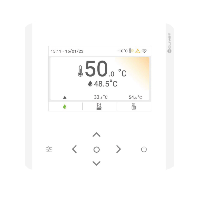 Clivet Bedieneinheit für Edge F weiß, Frontalansicht, vor weißem Hintergrund