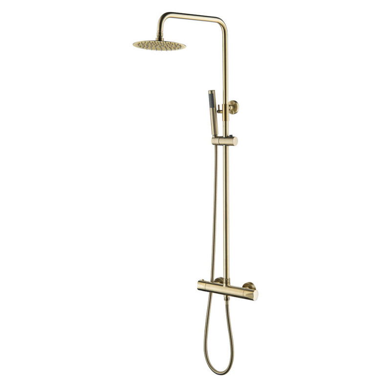 Thermostat-Duschgarnitur mit Kopfbrause Handbrause Gold gebürstet