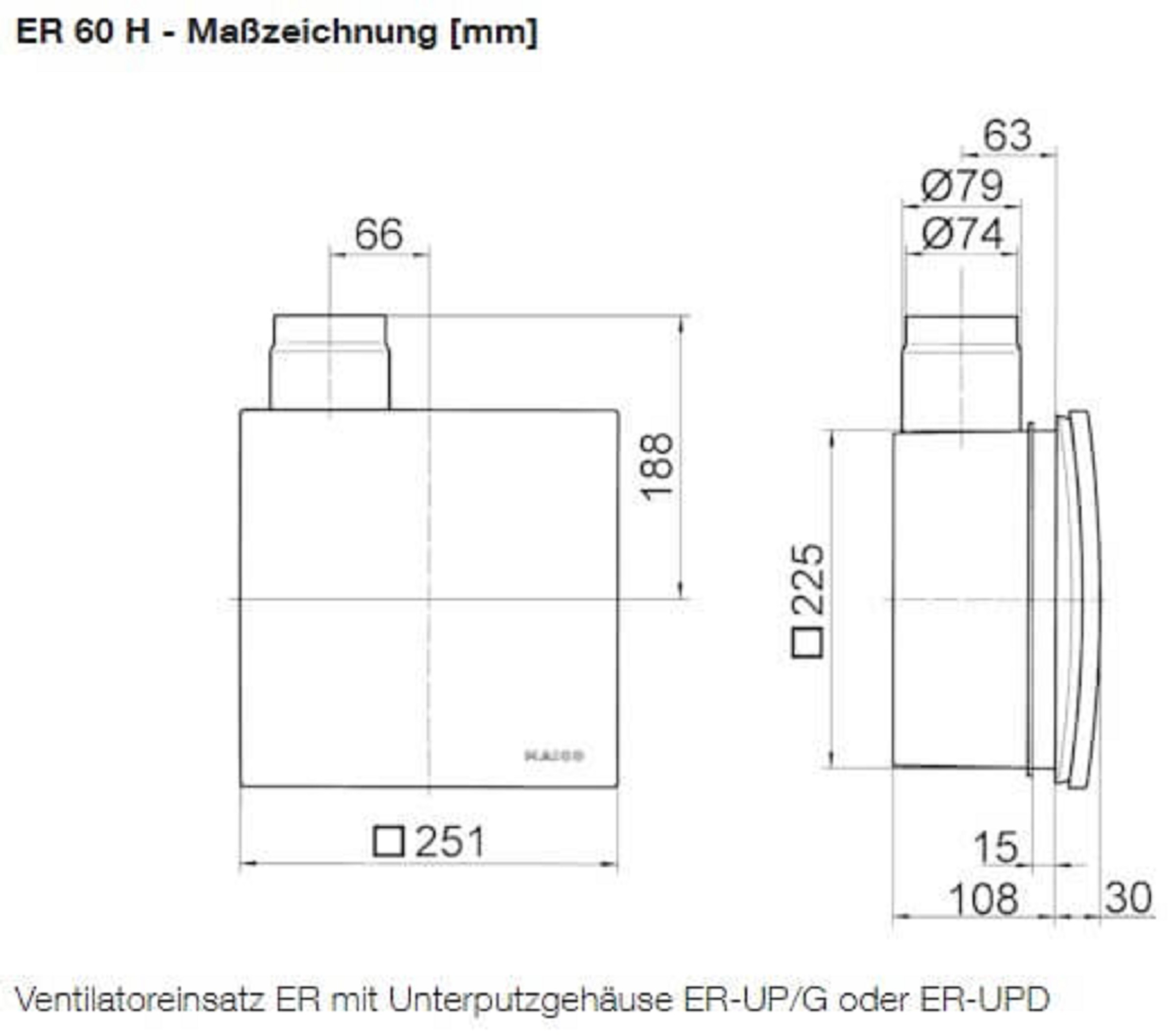 Maico Ventilatoreneinsatz mit Abdeckung ER 60H, Masszeichnung