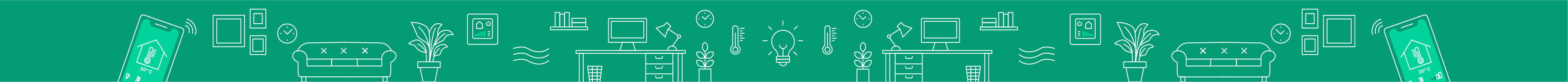 Kategorie-Header Smart Home weiße Icons zum Thema Smart Home auf grünem Hintergrund