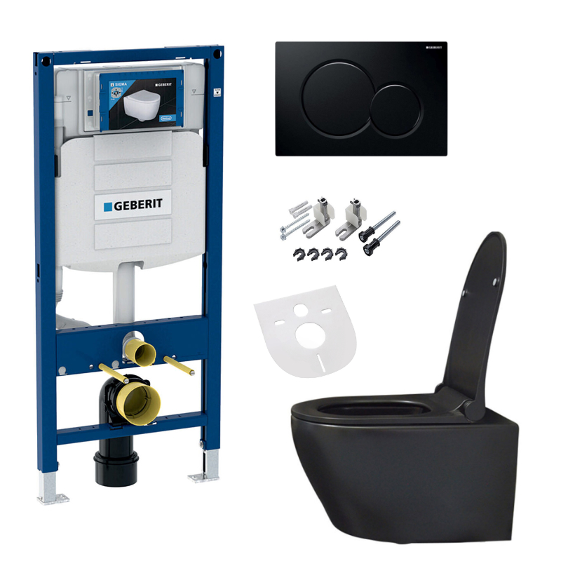 WC-Komplettset Geberit Spülrandloses Hänge-WC mit Softclose-Deckel, Vorwandelement, Betätigungsplatt