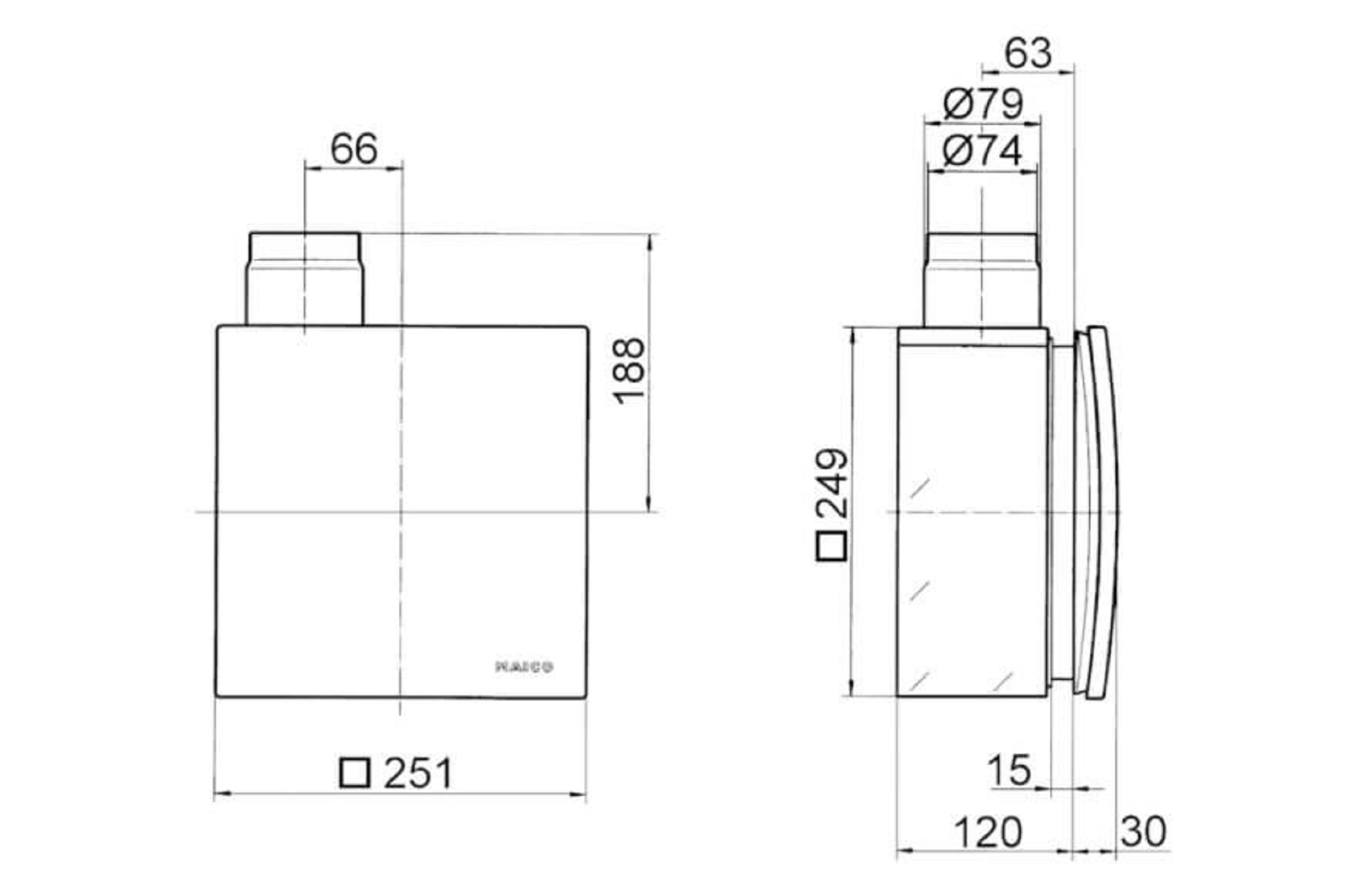 Maico Unterputzgehäuse Badlüfter Typ ER-UPB/R, Masszeichnung