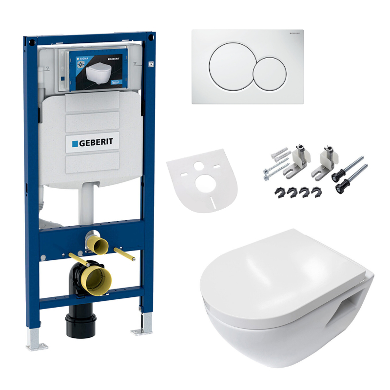 WC-Komplettset Geberit Wand Hänge WC mit Toilette, Softclose-Deckel, Vorwandelement und Betätigungsp