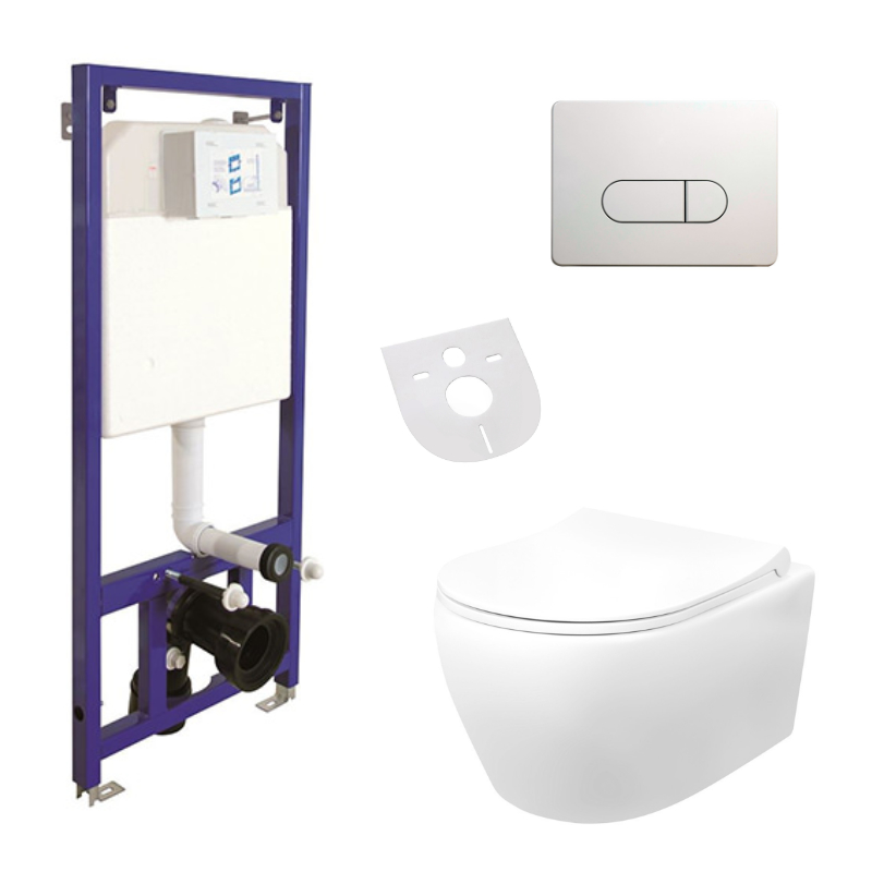 WC-Komplettset Spülrandlos Hänge Wand-WC & Belvit Vorwandelement, Spülkasten und Softclose Deckel