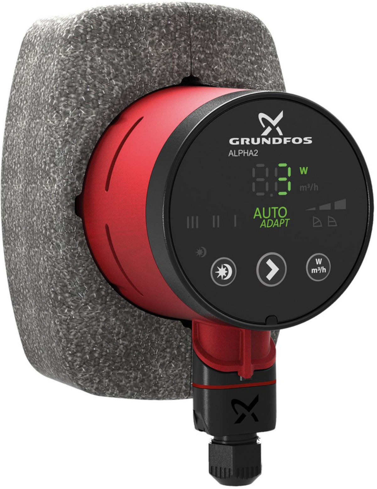 Grundfos ALPHA2 25-40 130mm, Frontansicht, auf weißem Hintergrund
