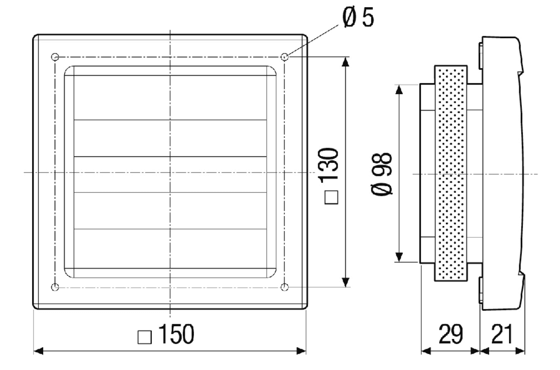 Maico Außen-Verschlussklappe für Entlüftung DN100, Masszeichnung