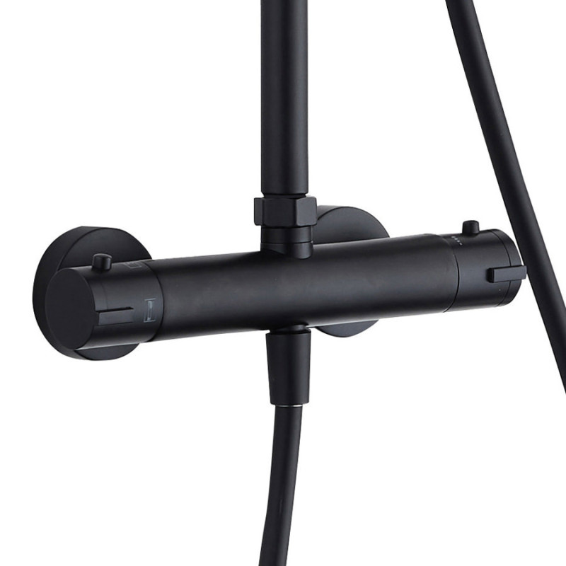 Duschsystem Duschpaneel Regendusche mit Kopfbrause schwarz matt rund
