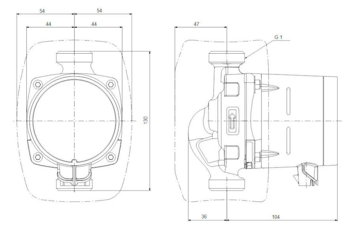Grundfos ALPHA2 15-60 130mm, technische Zeichnung, Abmessungen