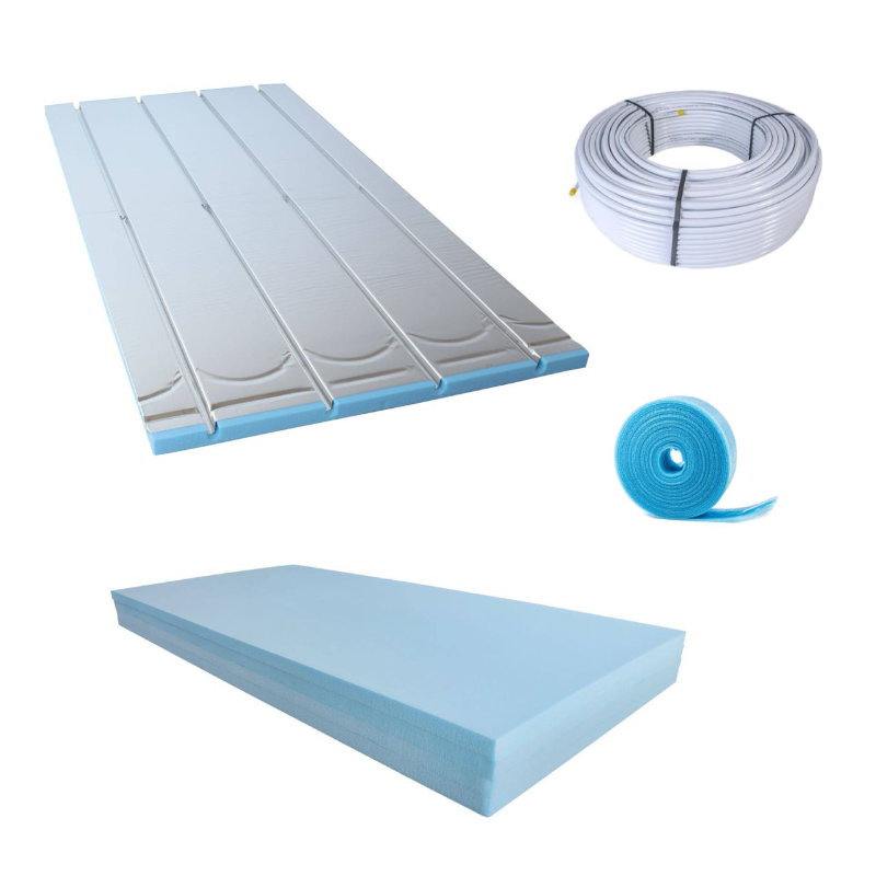 10 m² XPS Trockenbauset – Alu-Verbundrohr 16x2mm – mit Ausgleichsplatte – mit Randdämmstreifen