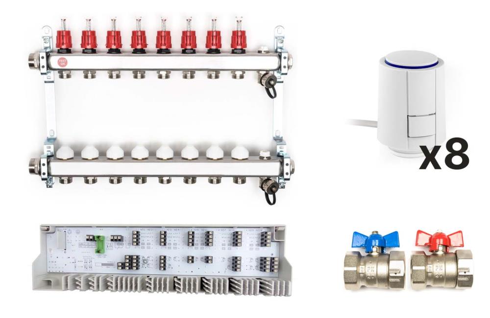 Edelstahl Heizkreisverteiler Komplett-Set, 8 Heizkreise Edelstahl Heizkreisverteiler Komplett-Set, 8 Heizkreise