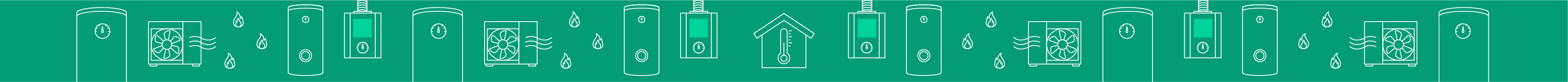Kategorie-Header Wärmeerzeuger weiße Icons zum Thema Wärmeerzeuger auf grünem Hintergrund
