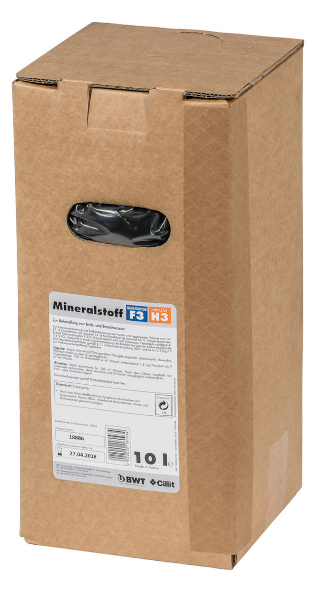 BWT Mineralstofflösung Quantophos F3/H3 10 Liter, Frontansicht, vor weißem Hintergrund
