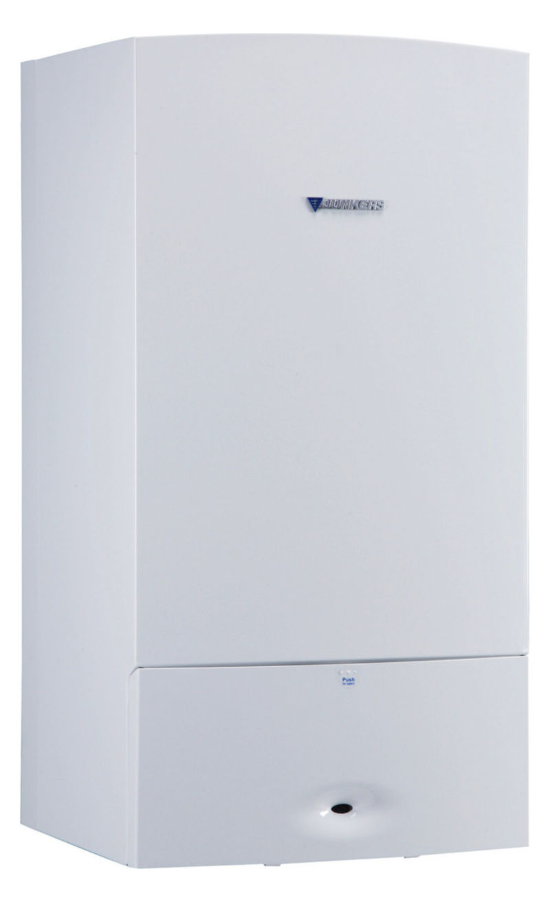 JUNKERS Gas-Heizwertgerät, wandhängend, Frontalansicht, auf weißem Hintergrund