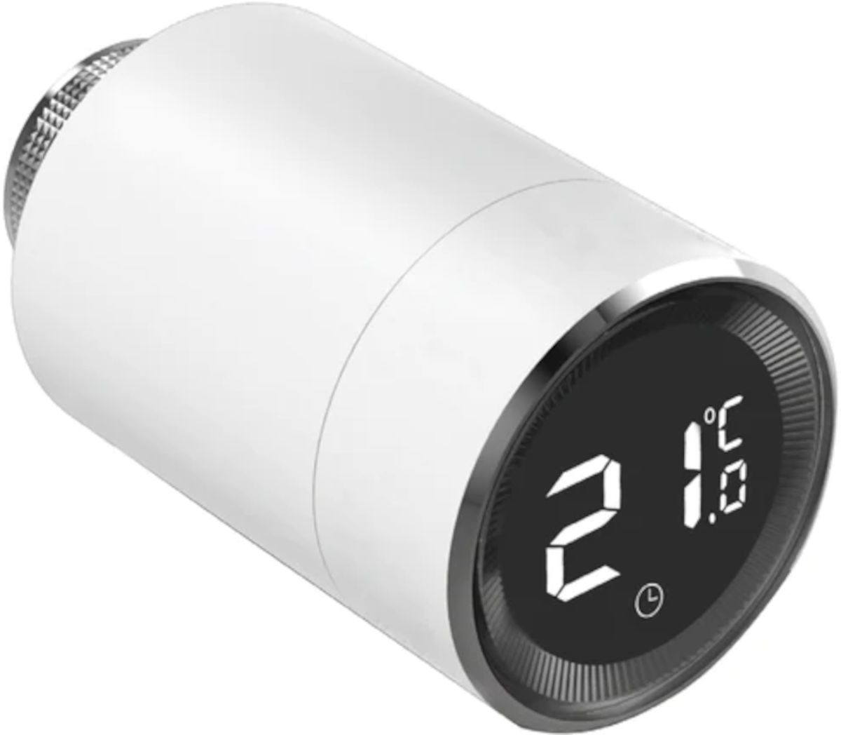 Wesmartify Smart Home Heizkörperthermostat Premium, Schrägansicht, vor weißem Hintergrund