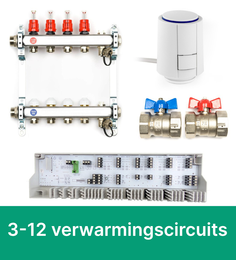 Edelstalen verdeelunit compleet set, 3 verwarmingscircuits