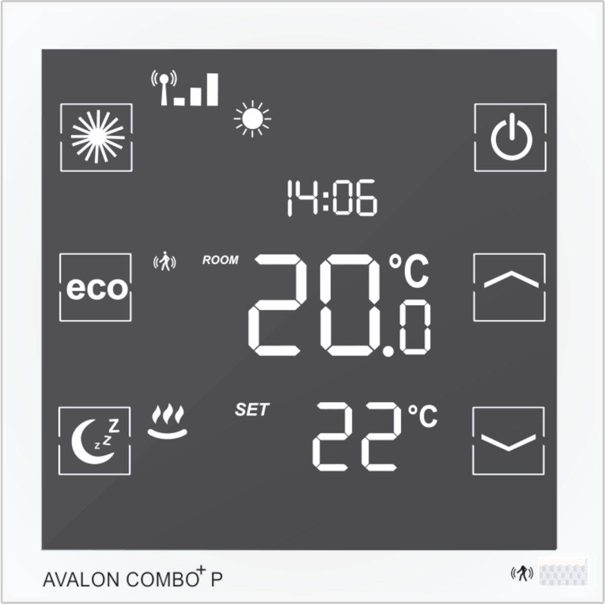 Blossom IC Avalon Combo+ P Thermostat, 230V ACDP-3998, Frontalansicht, Grafik