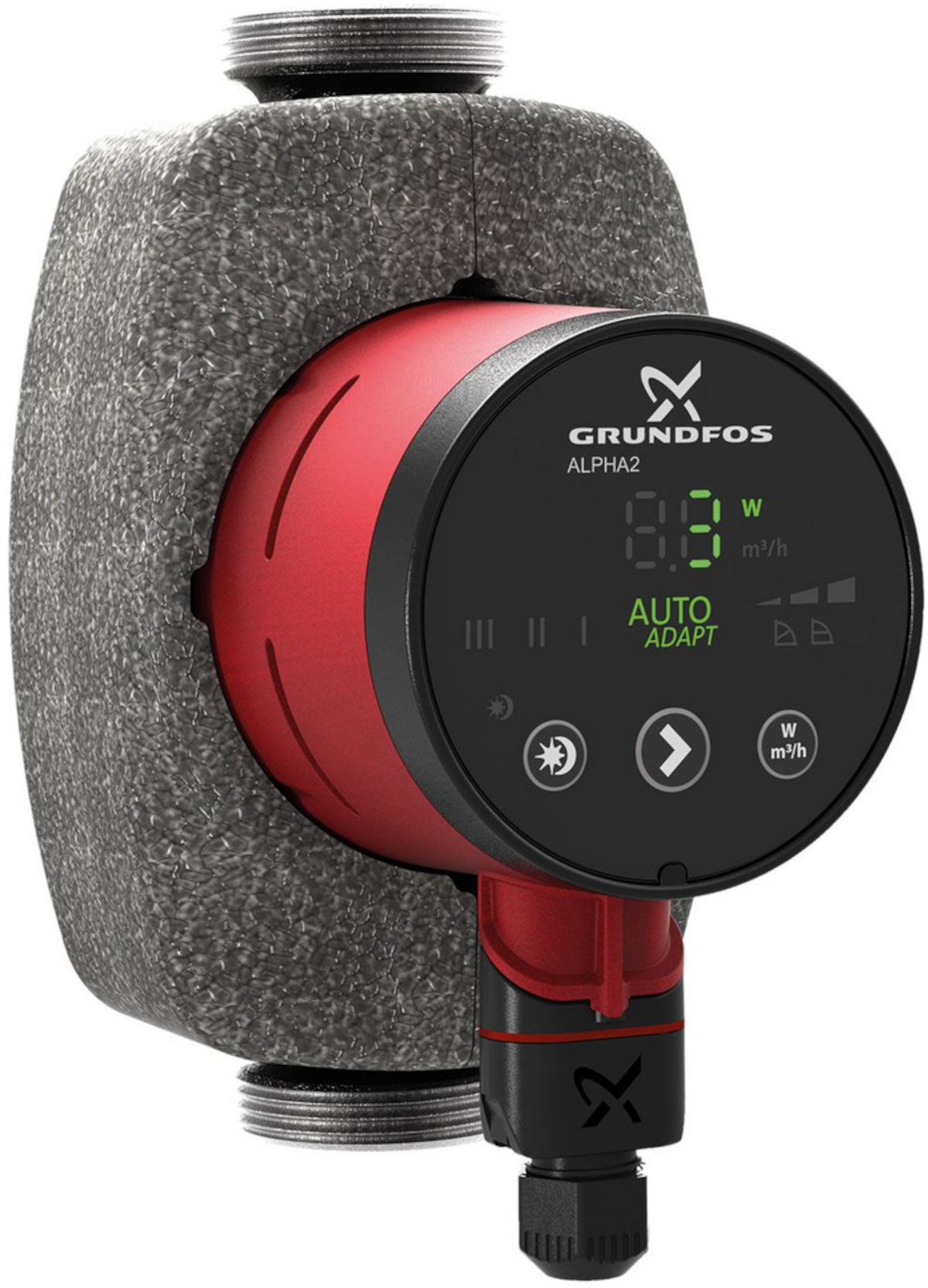 Grundfos ALPHA2, 25-60, 180 mm, Frontalansicht, auf weißem Hintergrund