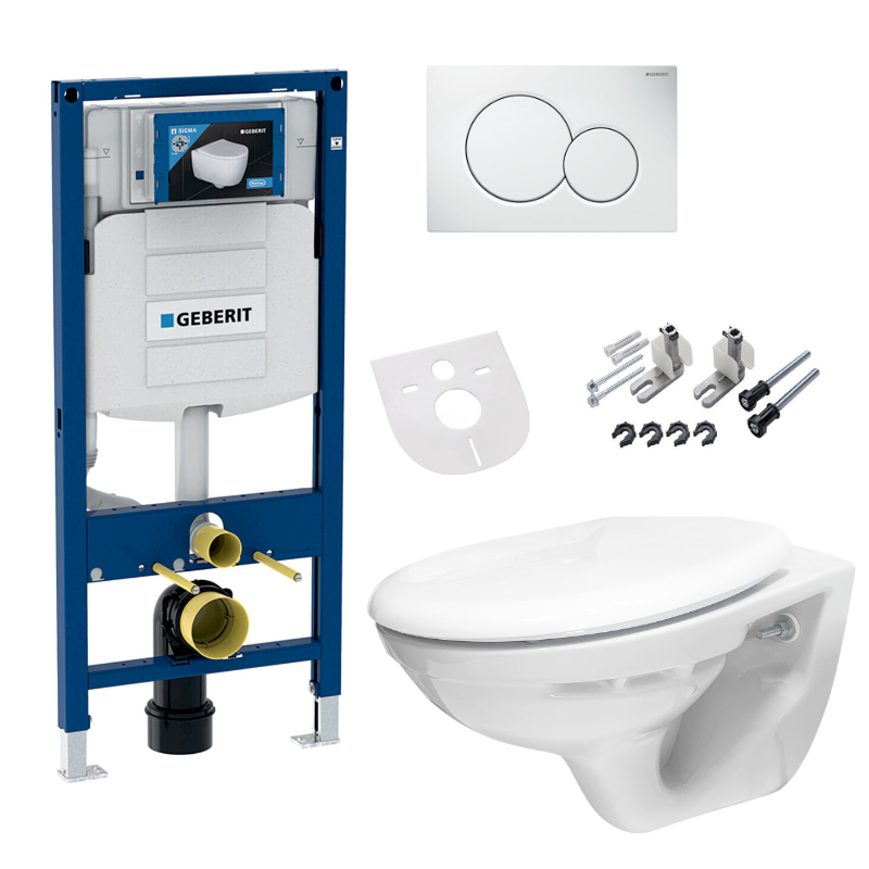 WC-Komplettset Geberit Vorwandelement Wand Hänge WC mit Soft-Close Deckel und SIGMA Wandanker