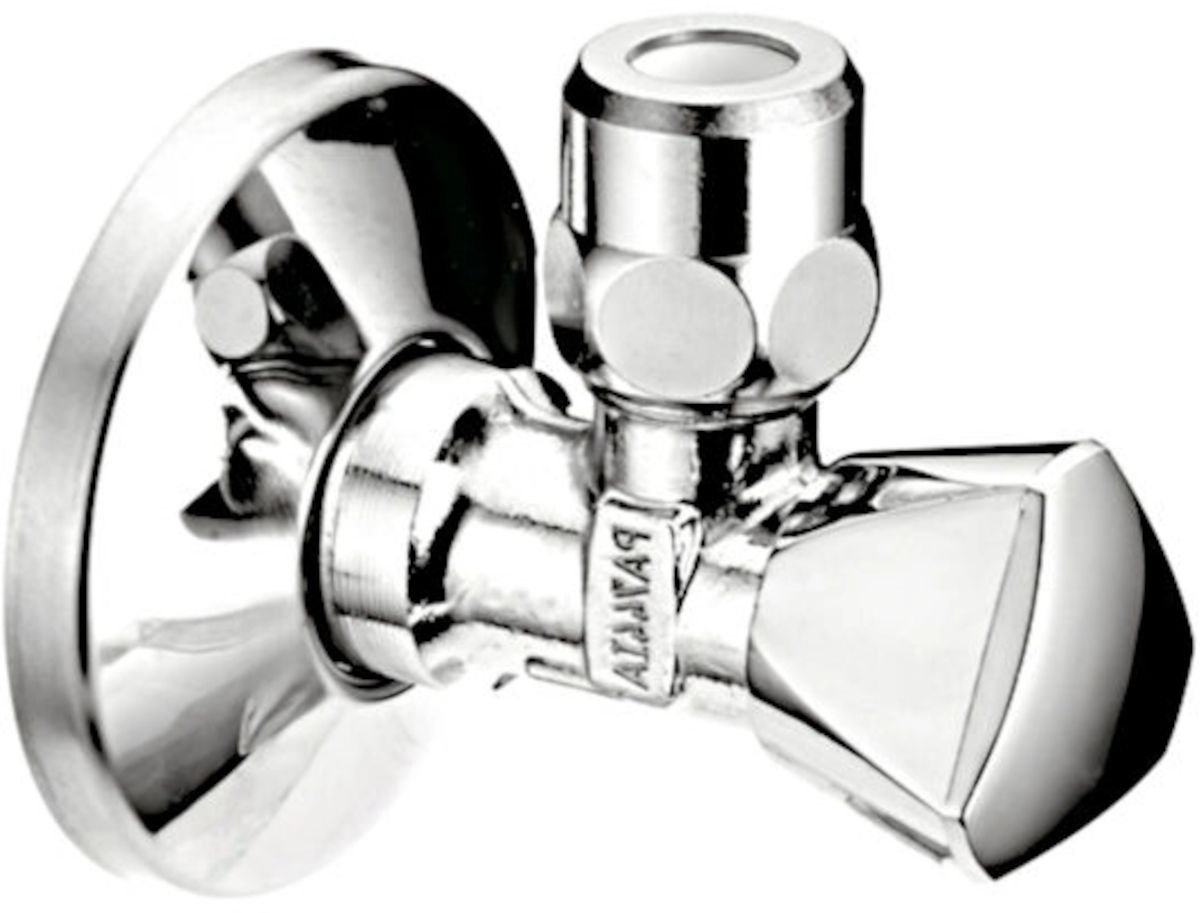 Delphis Eckventil mit ASAG, Vorderansicht, vor weißem Hintergrund